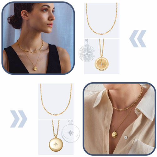 two gold locket stacks