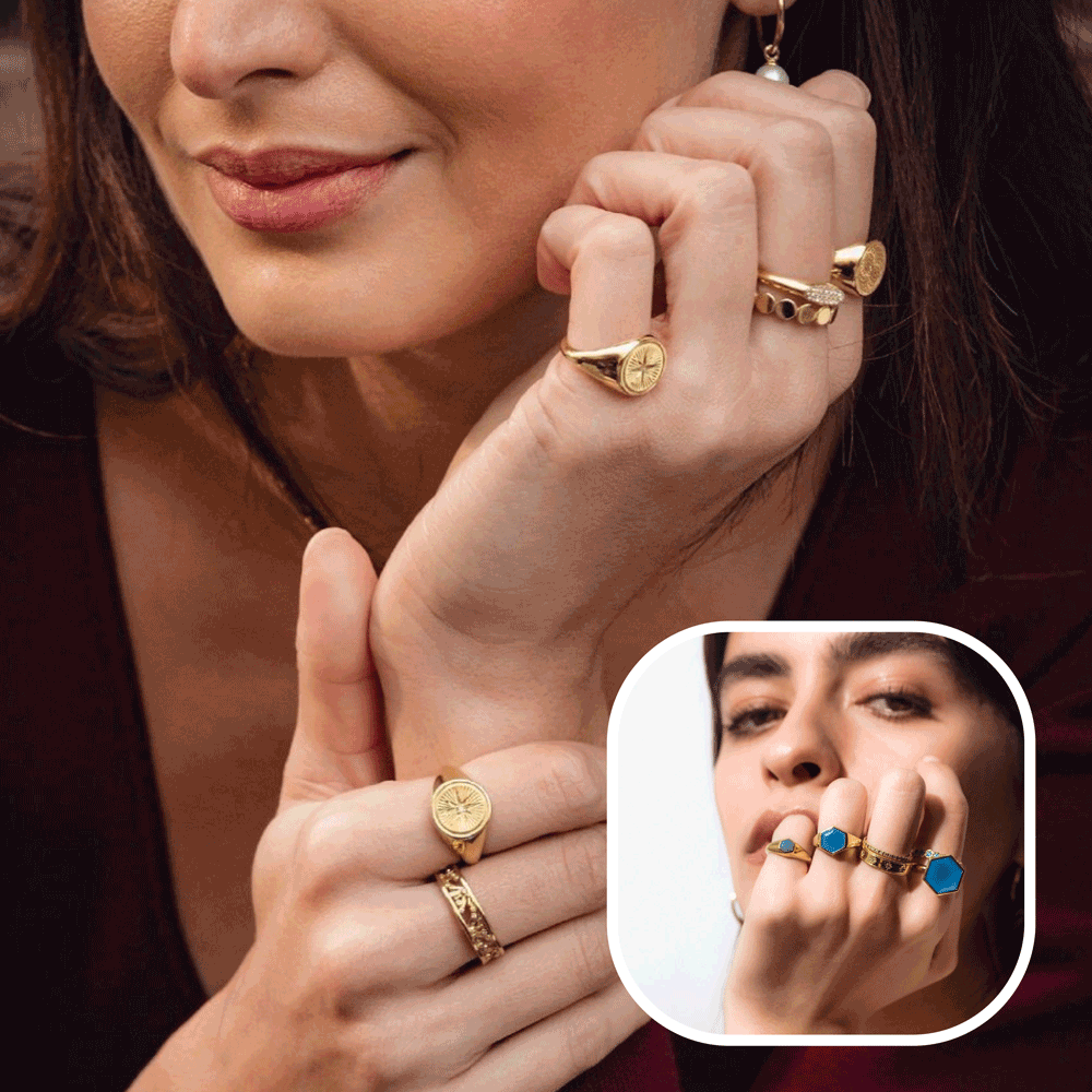 GOLD SIGNET RING STACK