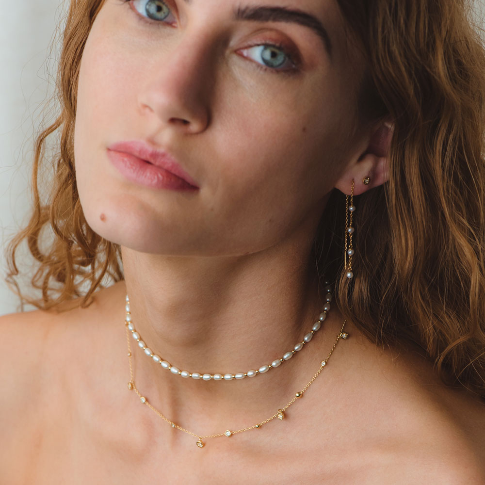 SAPPHIRE POLARIS station necklace with pearl choker