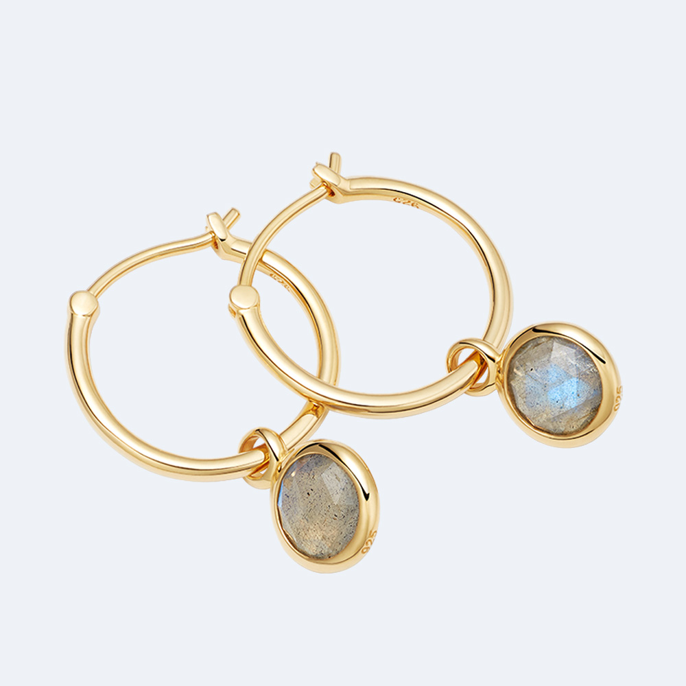 LABRADORITE DROP HOOP EARRINGS