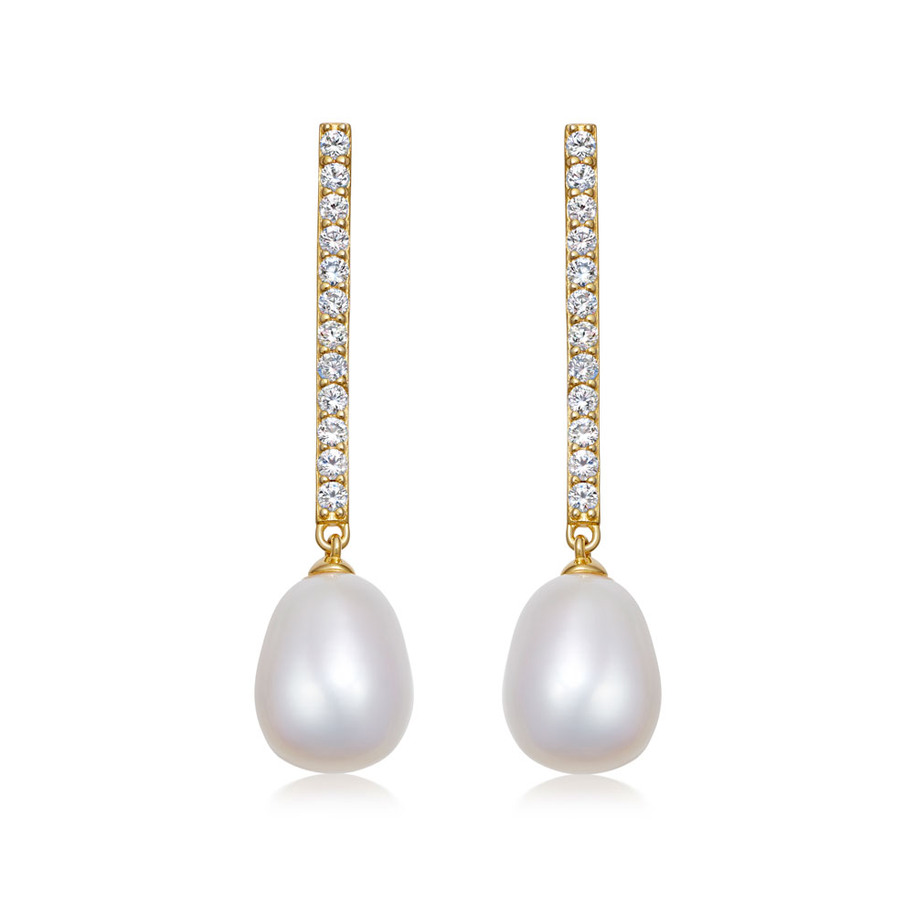 gold drop earrings with sapphire stud
