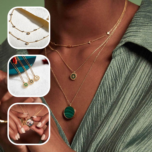 locket stack with focus on green gemstone
