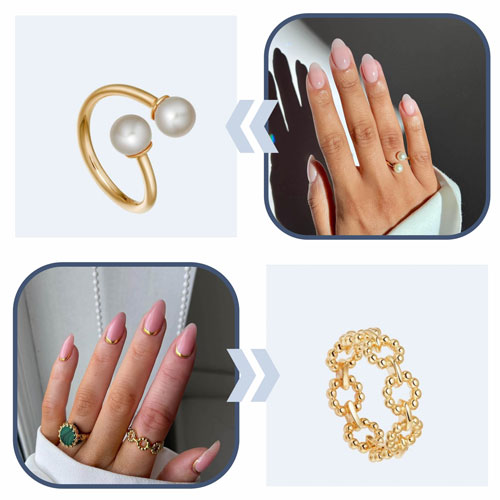 beaded and pearl ring with nail art