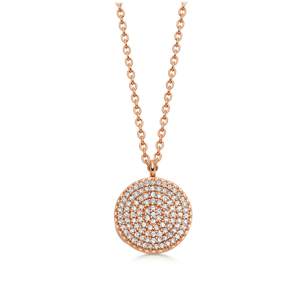 14ct rose gold locket necklace with diamonds
