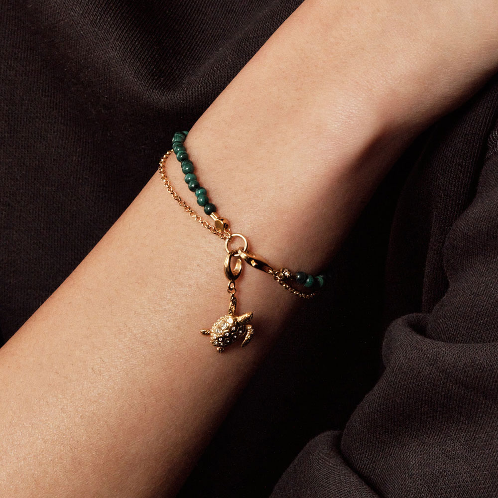 malachite charm bracelet with turtle charm