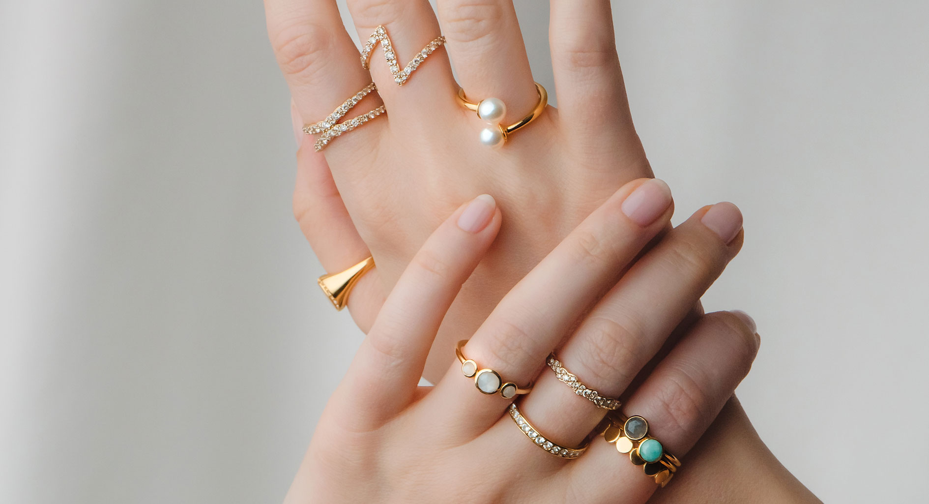 14ct yellow gold diamond rings stacked with gemstone gold vermeil stacking rings