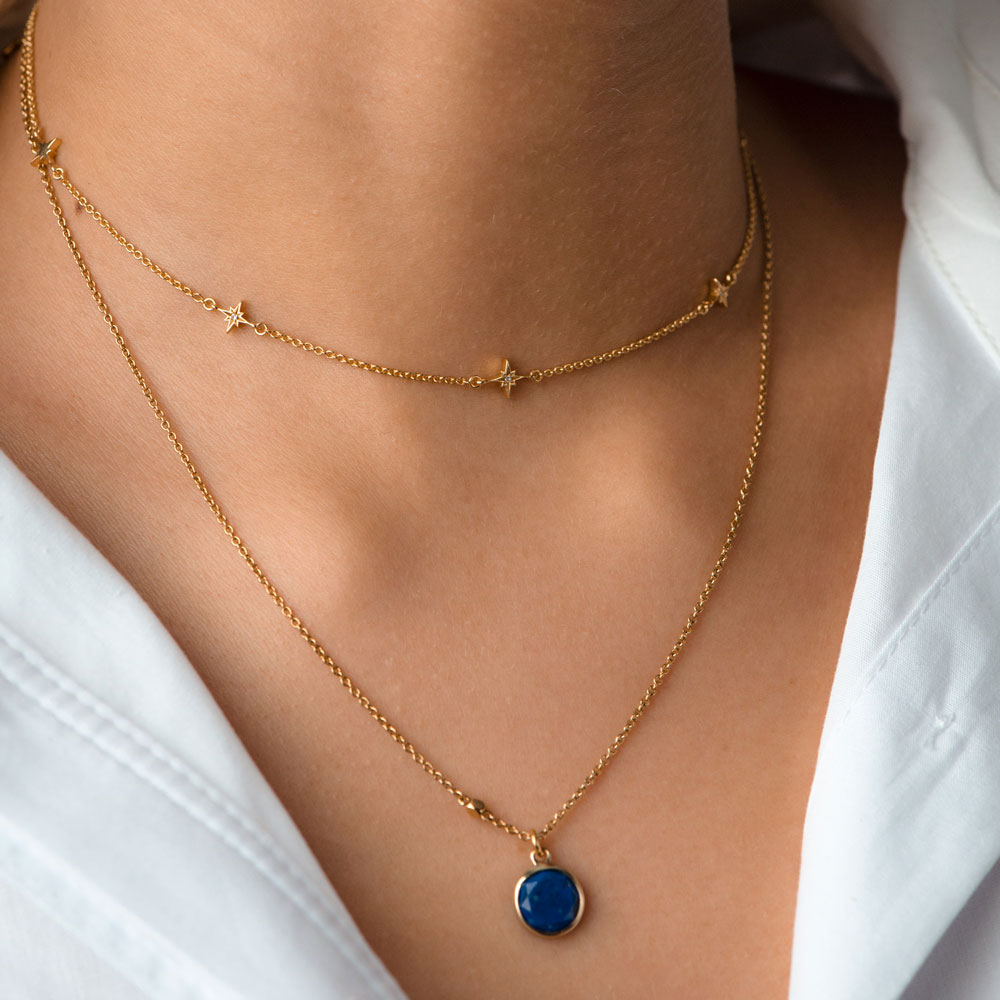 CELESTIAL STATION NECKLACE WITH LAPIS PENDANT STACK
