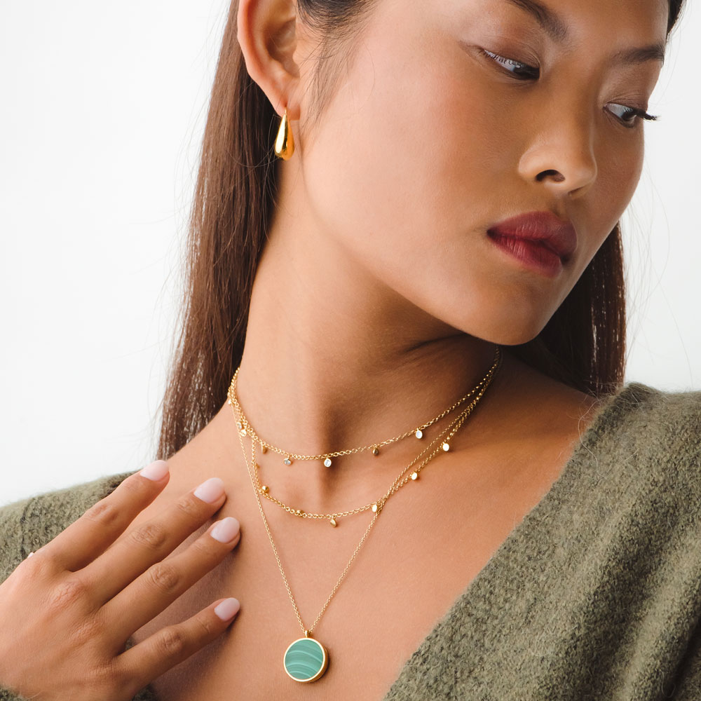 DOUBLE GOLD CHAIN DROPLET NECKLACE WITH MOONSTONE