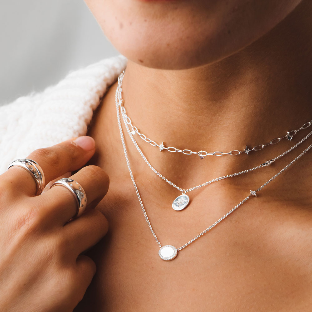 SILVER NECKLACE STACK WITH STAR MOTIF