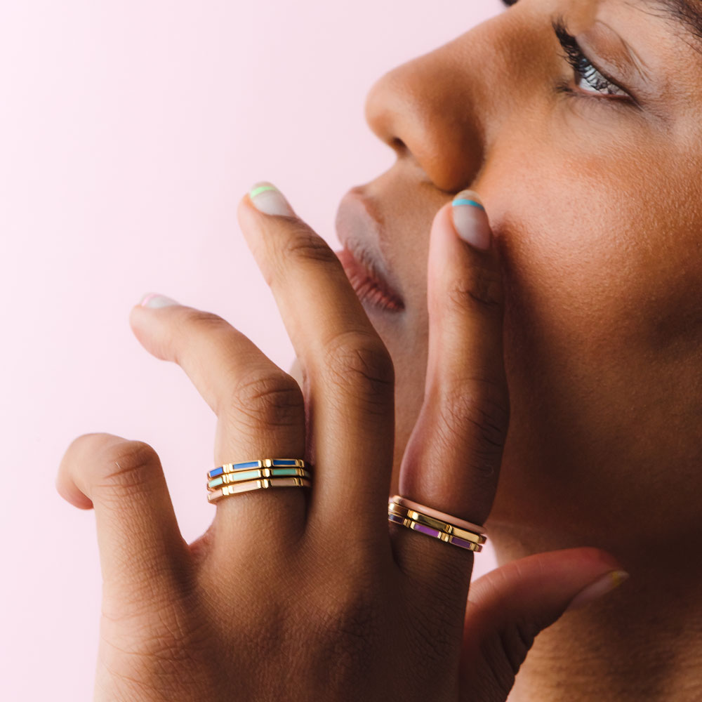 Colourful enamel ring stack