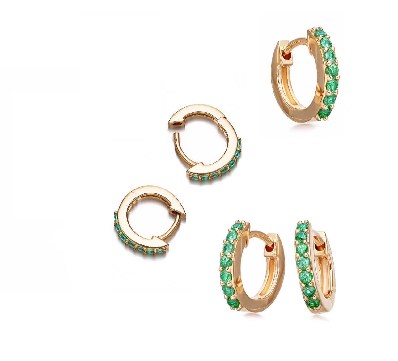 HUGGIE HALO EMERALD HOOP EARRINGS IN YELLOW GOLD HUGGIE HALO EMERALD HOOP EARRINGS IN YELLOW GOLD