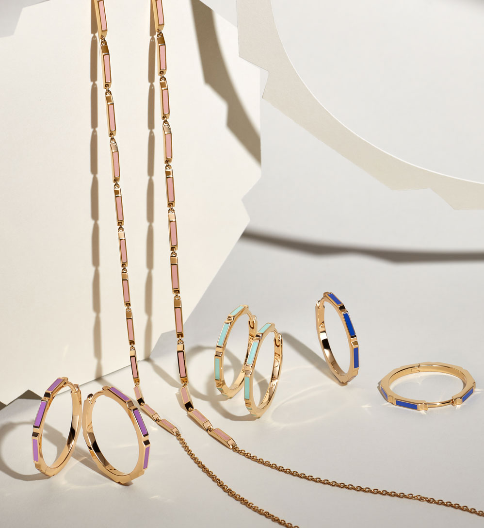 Necklace and bracelet stack with diamond earrings